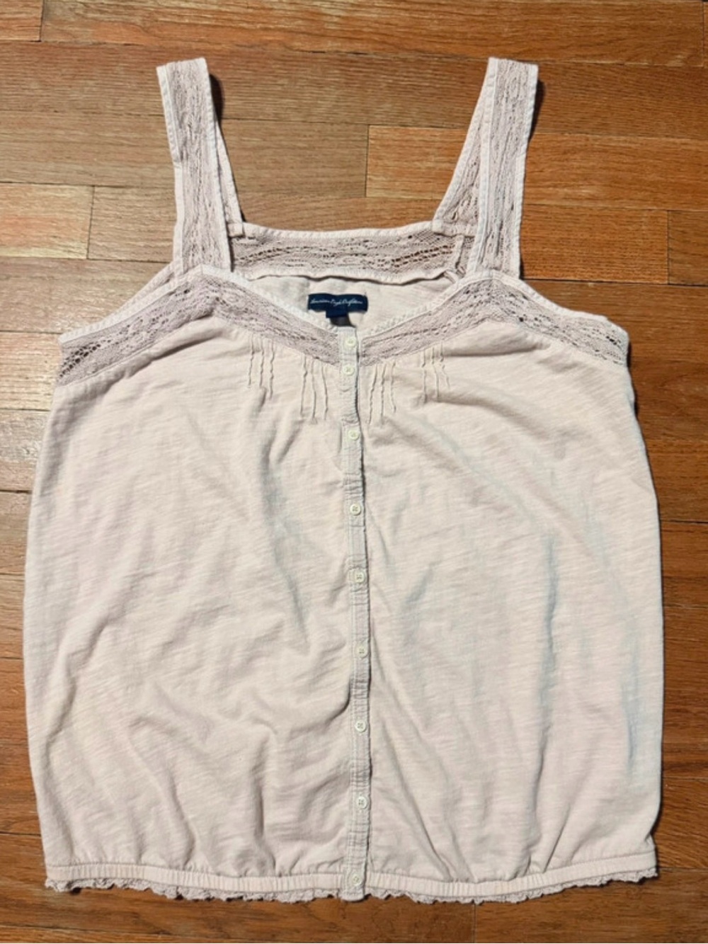Vintage American Eagle Outfitters Lace-Trim Button-Front Tank — Pale Pink